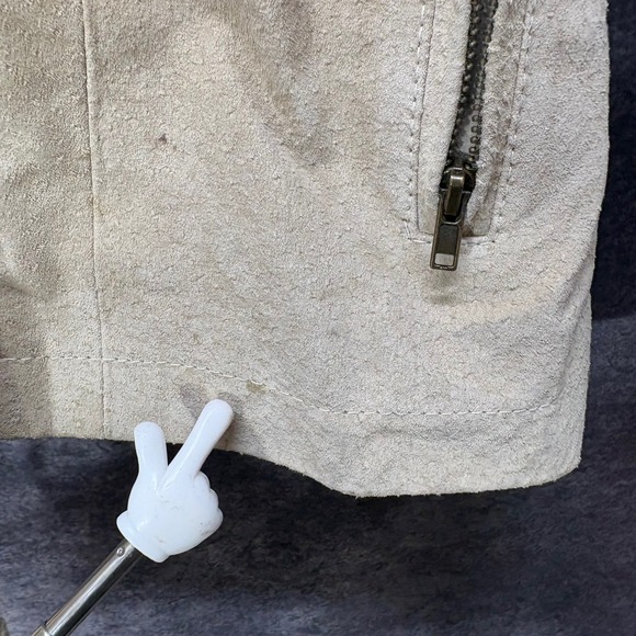 Y2K Neutral Zone Suede Leather Jacket Womens M Tie Belt Beige Utility Neutral - Picture 7 of 16